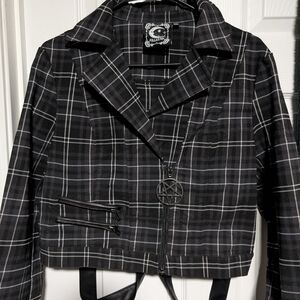 Killstar Black Plaid Blazer with Pentagram Detail